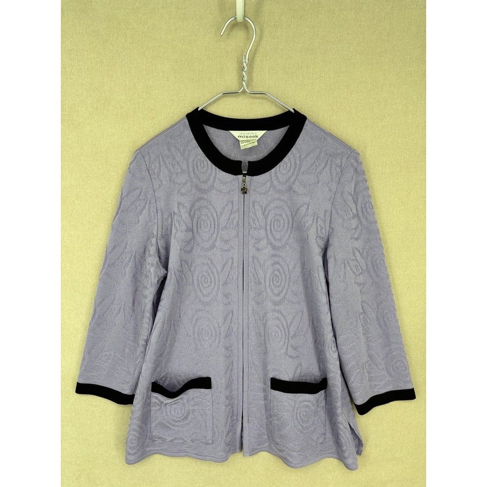 Exclusively Misook Cardigan Sweater S Purple Zip Up Mature Textured